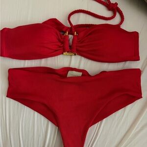 OndadeMar Red Ribbed Bikini with Gold Plate